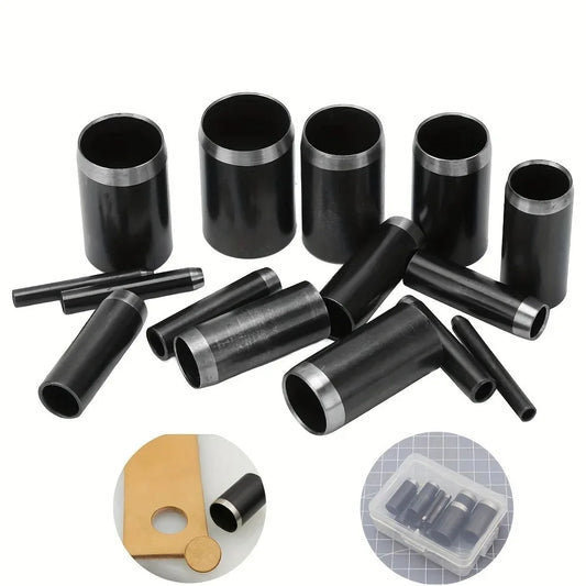 15-Piece Round Leather Hollow Punch Set | Steel Die Cutters 1–15mm Leather Punch Set Peaceful Pleasures Health and Wellness black