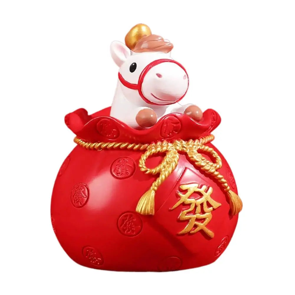 New Year of the Horse Zodiac Resin Ornament - Bag Money Theme Home Decoration New Year Annual Party Gift Craft Accessory Peaceful Pleasures Health and Wellness A