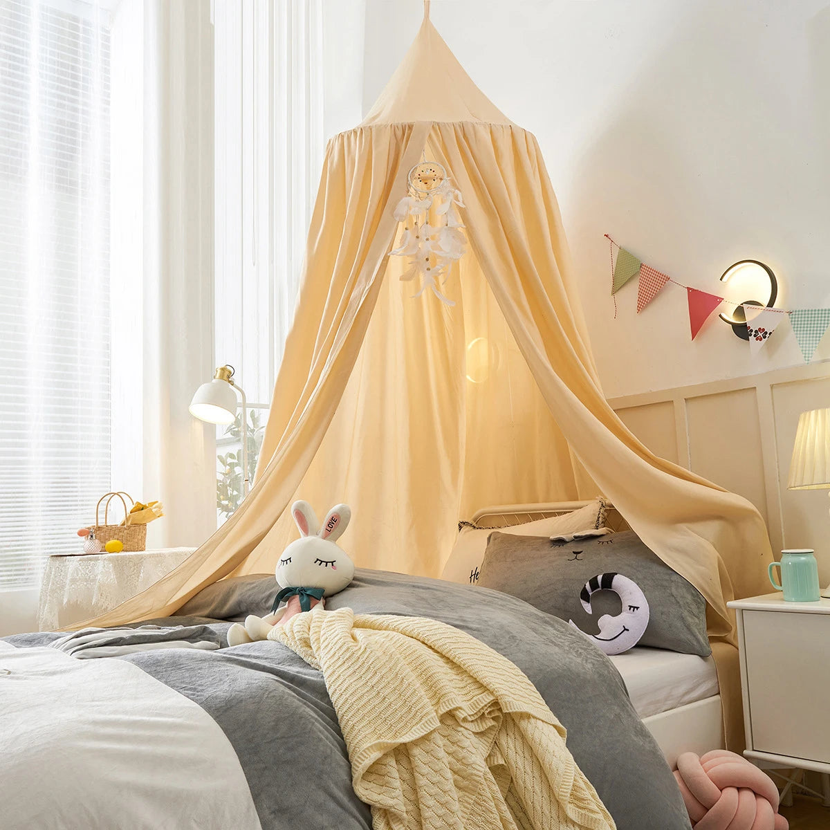Battilo Kids Bed Mosquito Net Bed Canopy for Boys & Girls Room Bed Curtain for Child Crib Children Tent Hanging Round Play Tent Peaceful Pleasures Health and Wellness Khaki 65x270cm