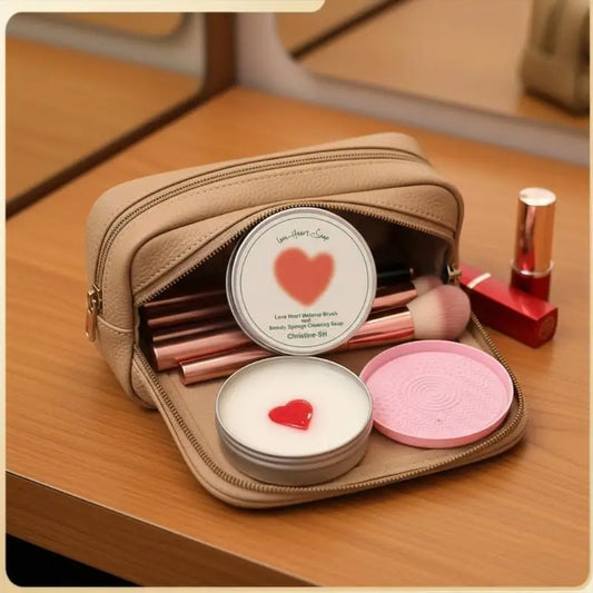 Heart-Shaped Makeup Brush Cleaner Soap 100g + Silicone Pad Makeup Brush Cleaner Peaceful Pleasures Health and Wellness