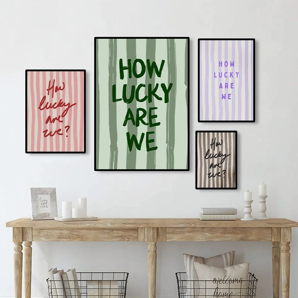 1 Piece of Frameless How Lucky Are We Wall Stripe Art Printing,Fashion Retro Aesthetic Poster,Apartment Digital Printing Deco Peaceful Pleasures Health and Wellness