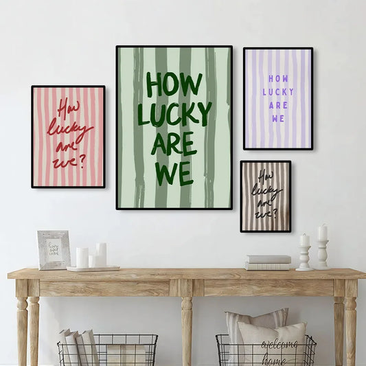 1 Piece of Frameless How Lucky Are We Wall Stripe Art Printing,Fashion Retro Aesthetic Poster,Apartment Digital Printing Deco Peaceful Pleasures Health and Wellness