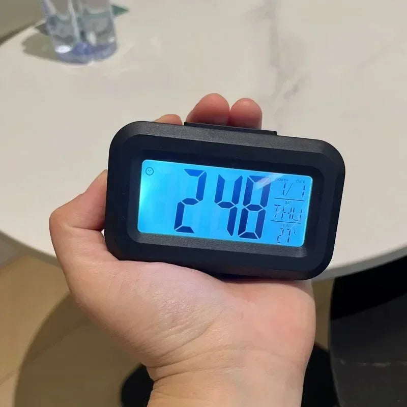 Electronic Wall Clock Silent Mini Alarm Date Backlight 12/24H Temperature Week Countdown Powered Digital Clocks. Battery Desk Peaceful Pleasures Health and Wellness Black