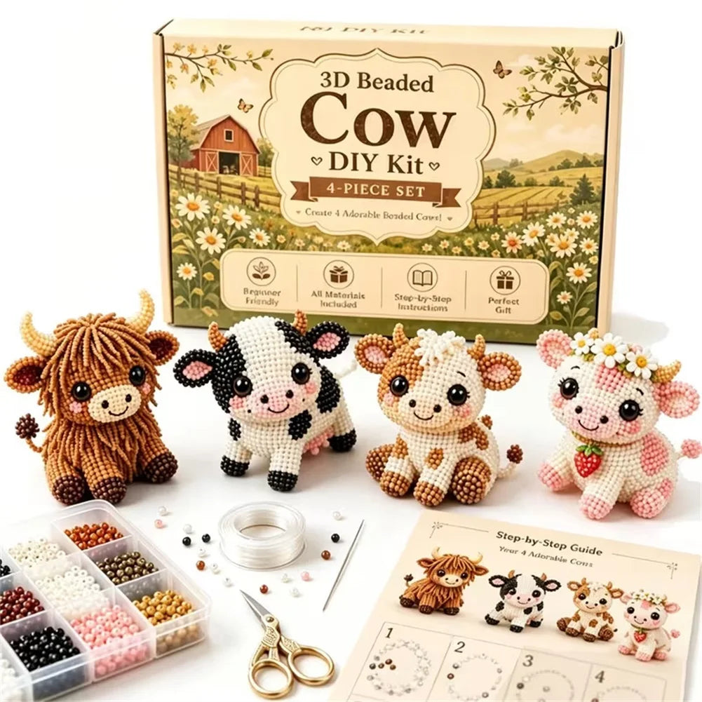 Handmade DIY Animal Bead Set,3D Beaded Animal Craft Kit,Bead Pet Keychain Making Kit,Rainy Day Indoor/Family Bonding Activities Peaceful Pleasures Health and Wellness K