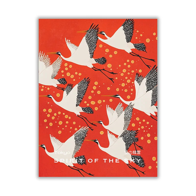 Japanese Ukiyo-e Style Fuji Mountain Cranes Cherry Blossom Canvas Print Poster Vintage Japandi Art Prints Wall Art Home Decor Peaceful Pleasures Health and Wellness VA1738 20x30cm