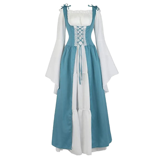 Women's Medieval Vintage Corset Lace-Up Dress | Ruffled Sleeves Costume Dress Peaceful Pleasures Health and Wellness