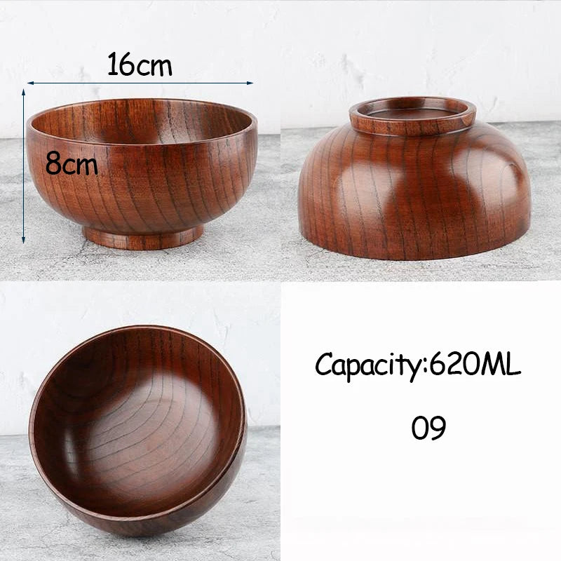 Japanese Style Acacia Wooden Bowl for Children's Dining Anti DropBowl Exclusive Wooden Bowl Retro Home Tableware Set Salad Bowl Peaceful Pleasures Health and Wellness 09