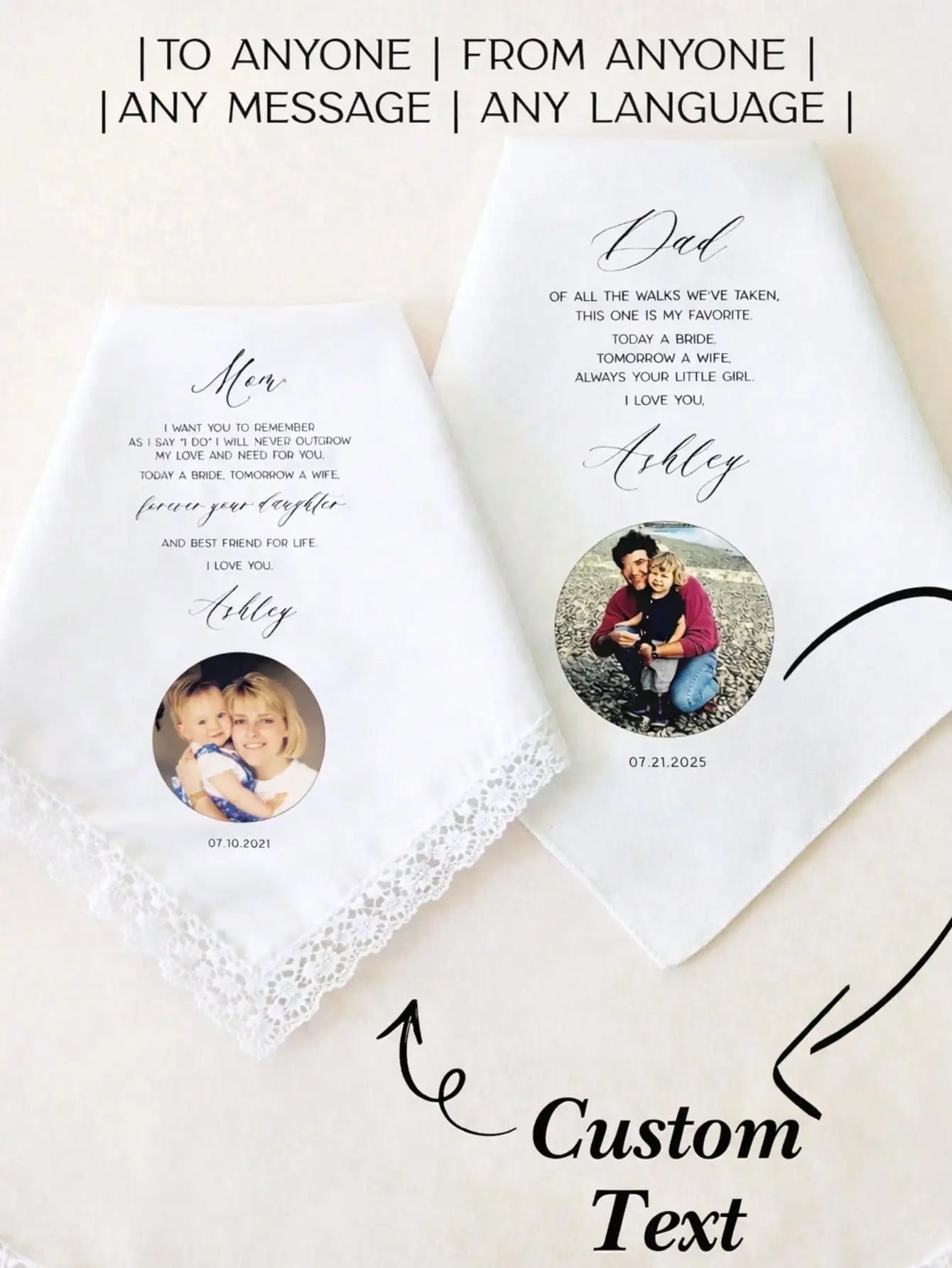 Custom Photo Handkerchief Personalized Cotton Hankie with Name Text Date 2 Sizes Gift for Mother Grandma Bride Groom Wife Peaceful Pleasures Health and Wellness