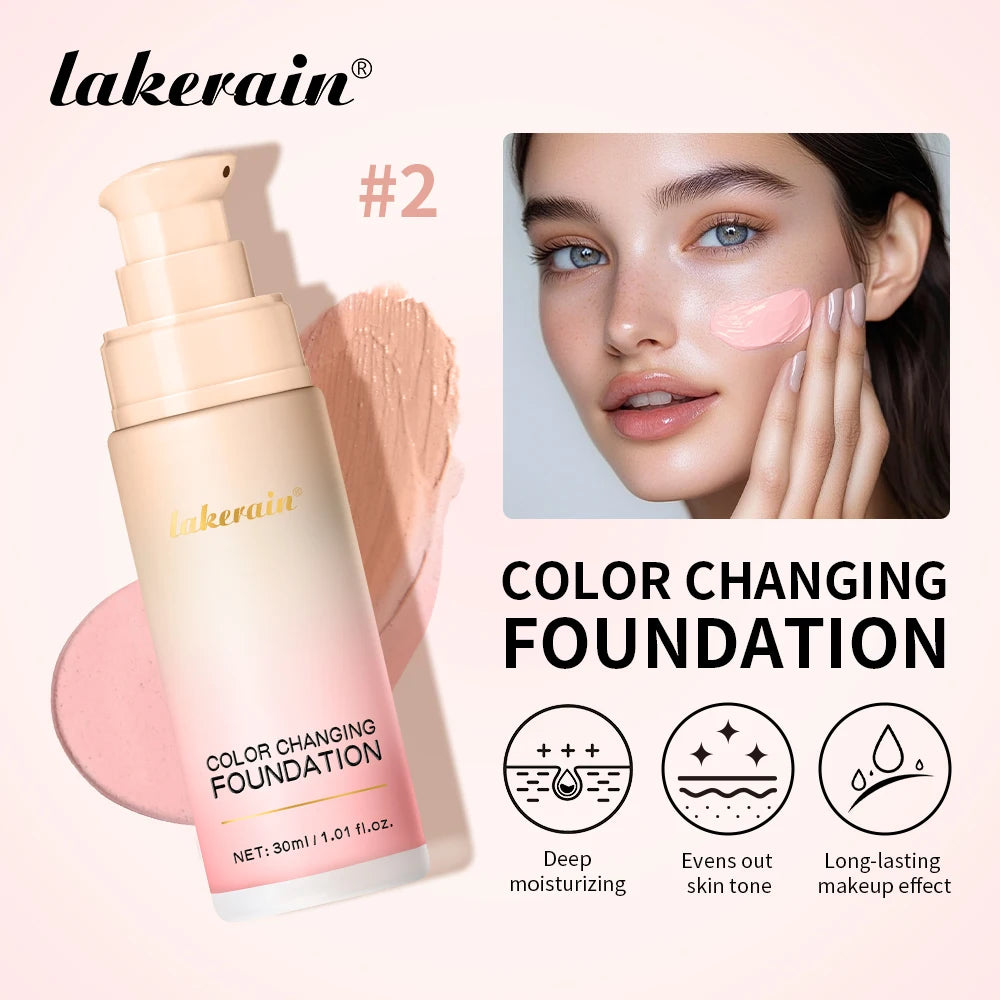 Lakerain Magic Color Changing Foundation Liquid Long Lasting Hydrating lightweight Base Makeup High Coverage Effective Concealer Peaceful Pleasures Health and Wellness