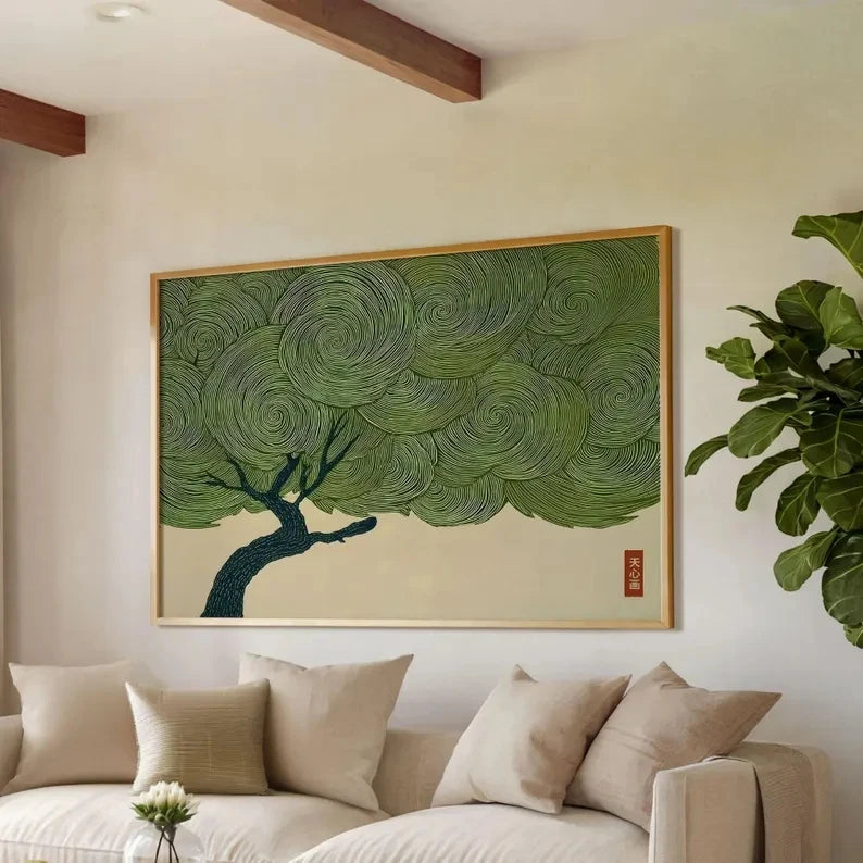 Retro Japanese Wabi Sabi Tree Canvas Wall Art Print Poster