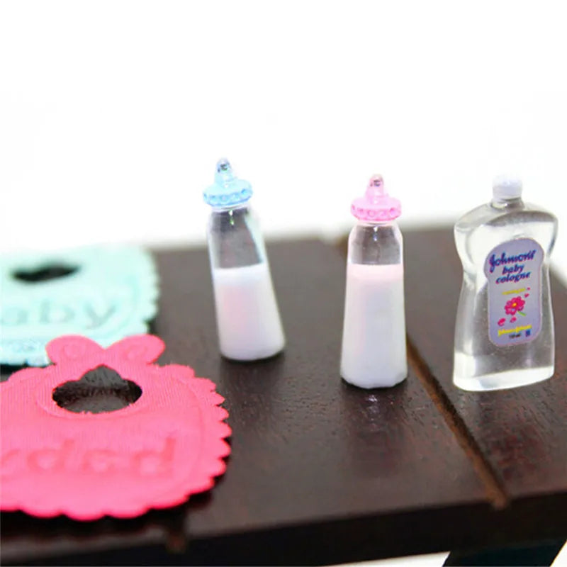 1:12 Dollhouse Miniature Baby Nursery Set – Bottles, Bibs & Shampoo
