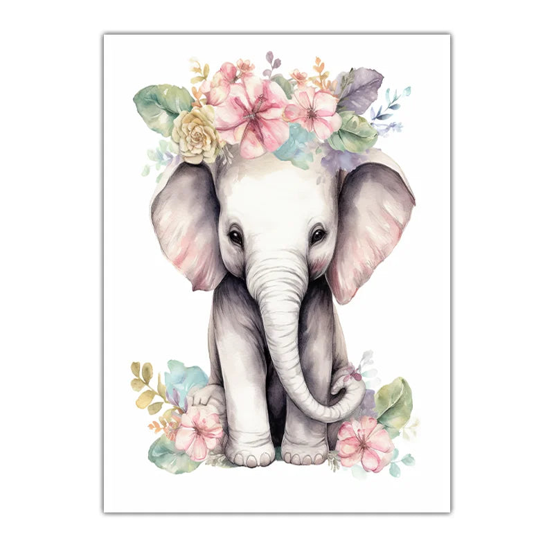 Nursery Plant Flower Wall Art, Bear Deer Elephant Canvas Painting, Minimalist Animal Poster Print for Baby Kids Bedroom Decor Peaceful Pleasures Health and Wellness 03 20x25cm No Frame China Mainland