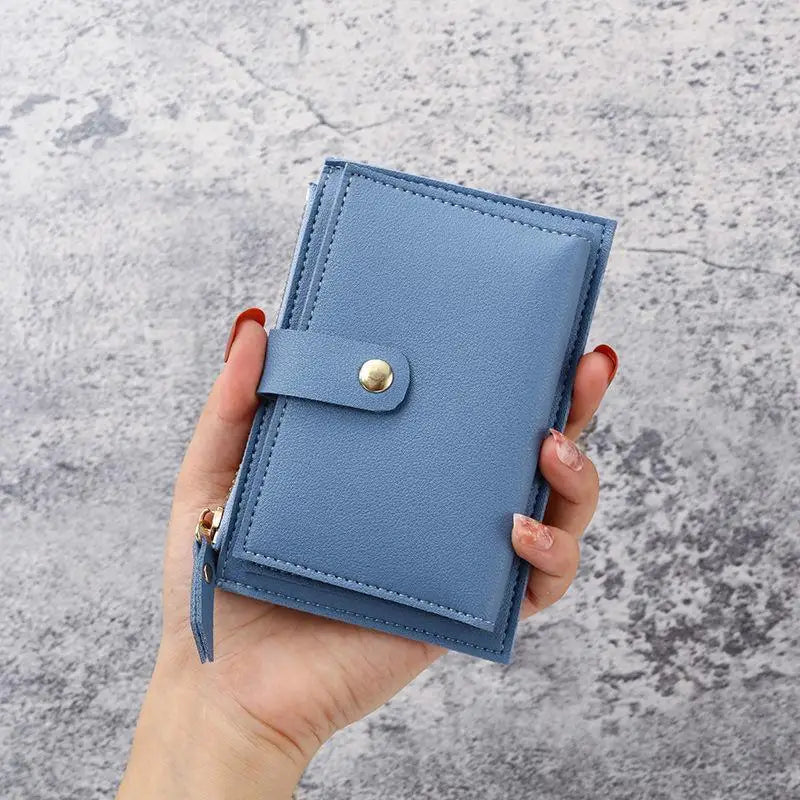Women's Slim PU Leather Card Holder Wallet | Mini Zipper Purse