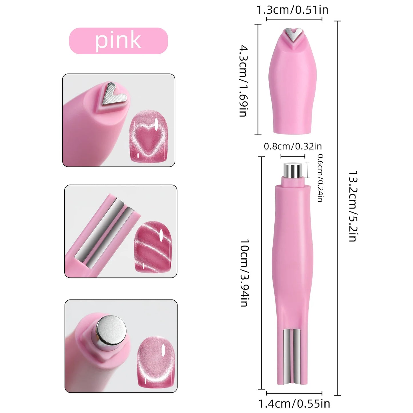 3-In-1 Cat Eye Nail Art Magnet Pen – Heart, Moon & Snake Designs Peaceful Pleasures Health and Wellness pink