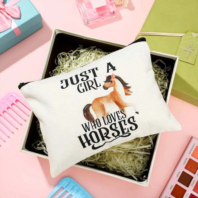 Horse Lover Canvas Makeup Bag | Just A Girl Who Loves Horses Canvas Cosmetic Bag Peaceful Pleasures Health and Wellness