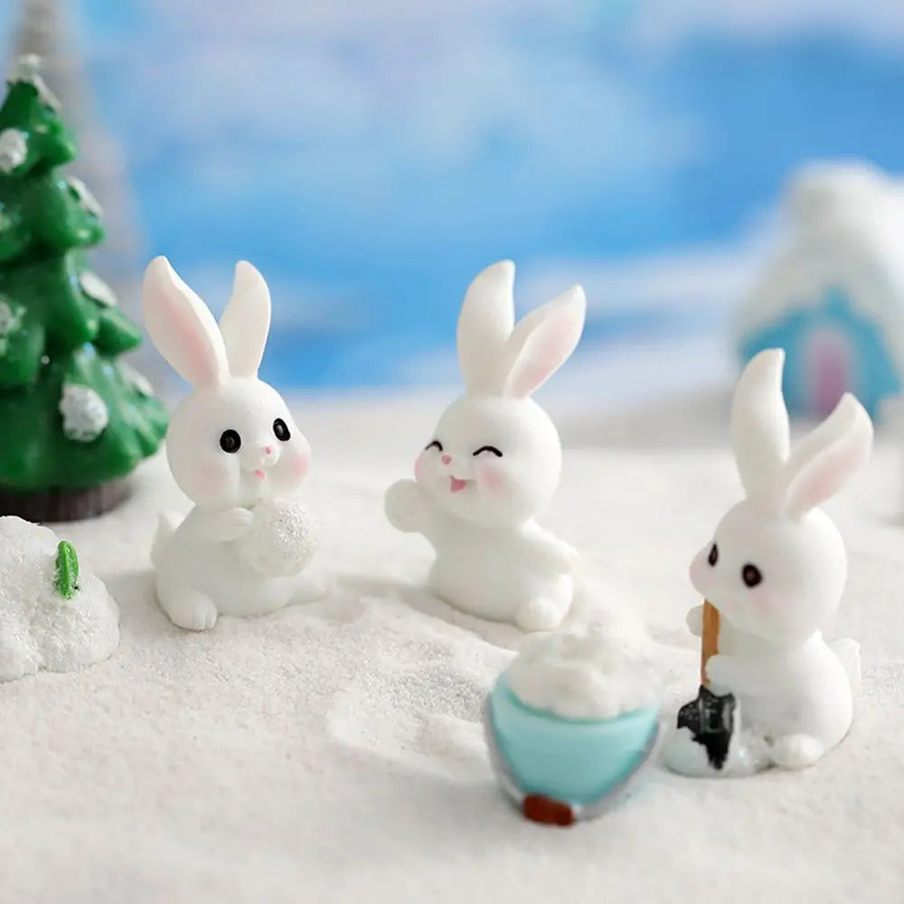 Snowman Bunny Resin Figurine | Micro Landscape Christmas Ornament