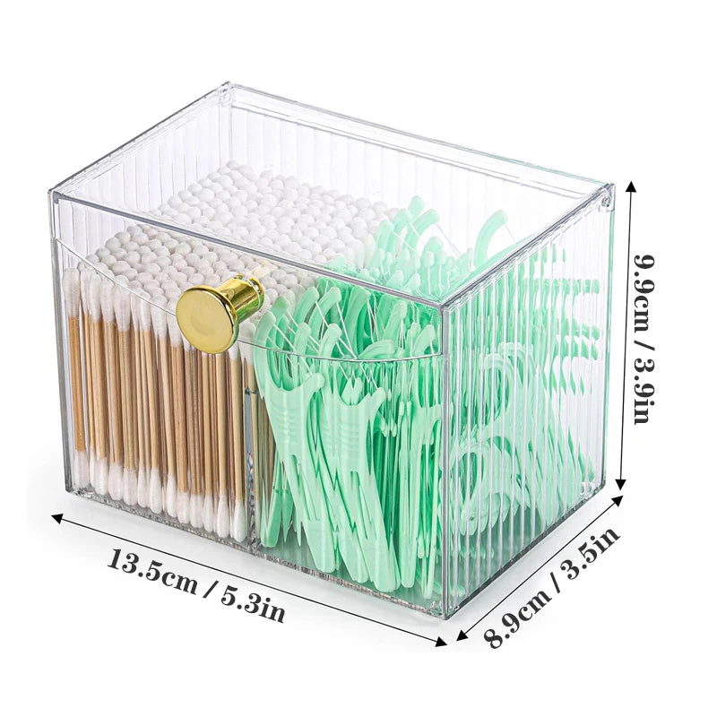 2-Grid Cotton Swab & Q-Tip Holder Dispenser with Lid – Bathroom Vanity Organizer