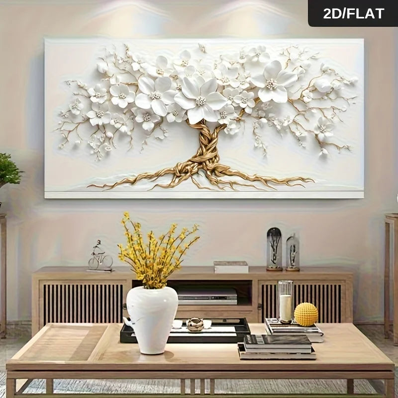 1pc Abstract White Flower Tree of Life Wall Art Canvas Painting, Frameless Poster for Living Room and Bedroom, Home Decor Decor Peaceful Pleasures Health and Wellness