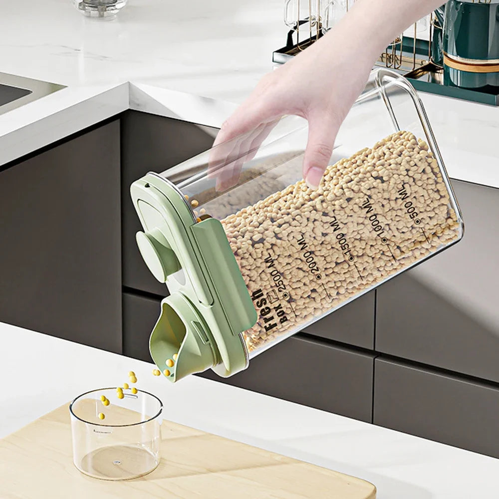 Large Capacity Kitchen Storage Can - 1600/2800ML PP Plastic Sealed Scale Bucket Waterproof Seal for Flour Corn Soybeans Rice Peaceful Pleasures Health and Wellness