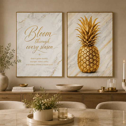 Nordic Luxury Marble Wall Art Gold Pineapple Canvas Painting Poster Print Bedroom Living Room Decor Peaceful Pleasures Health and Wellness