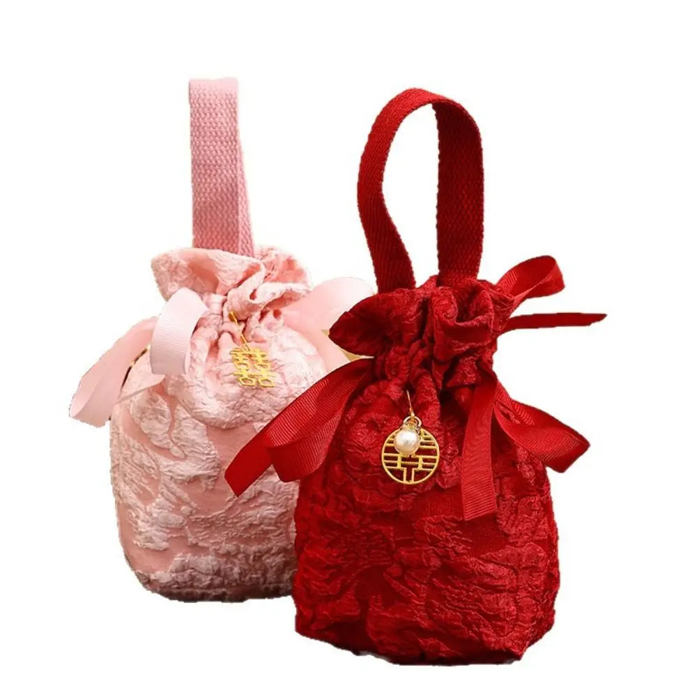 Chinese Style Embossed Flower Drawstring Candy Gift Bag