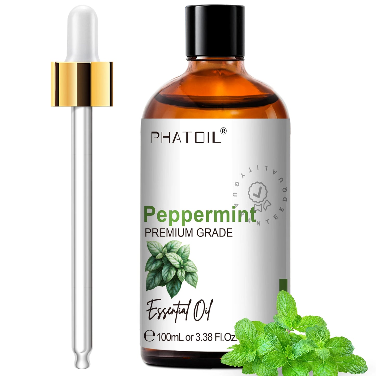 PHATOIL 100ml(3.38 fl.Oz) Eucalyptus Peppermint Tea tree Vanilla Bergamot Aromatherapy Essential Oil For Diffuser,Candle Making Peaceful Pleasures Health and Wellness Peppermint 100ml