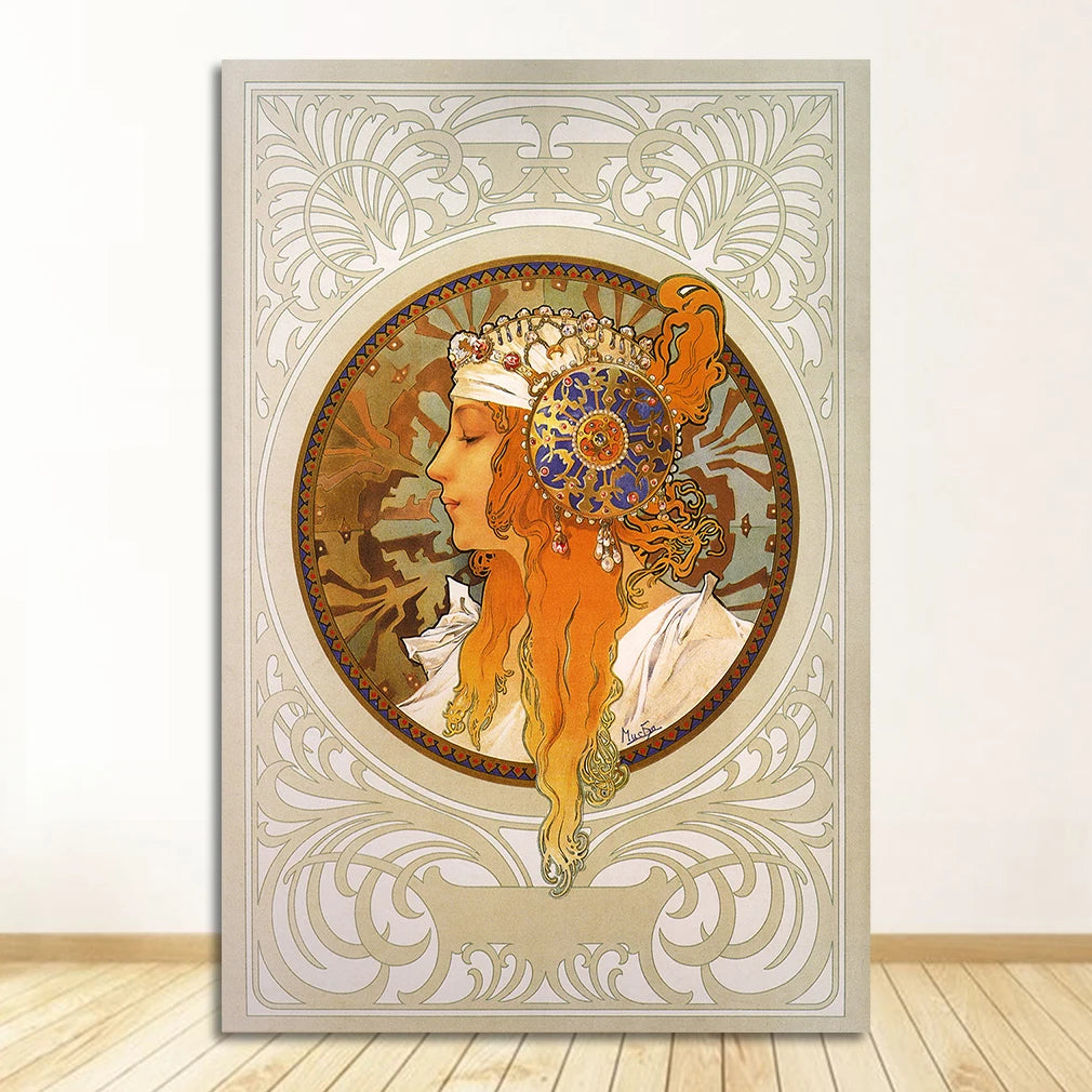 Alphonse Mucha Art Nouveau Vintage Canvas Wall Art Print