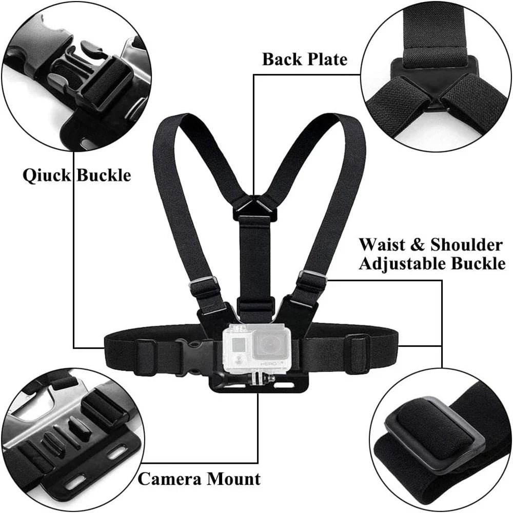 Chest Strap Mount for GoPro Hero 12–6, Insta360 & DJI OSMO