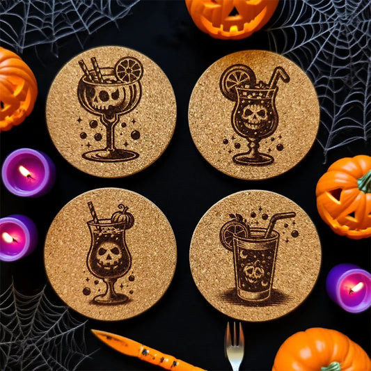 Halloween Cocktail Cork Coasters Set of 4 | Party Home Decor Cork Coaster Set Peaceful Pleasures Health and Wellness