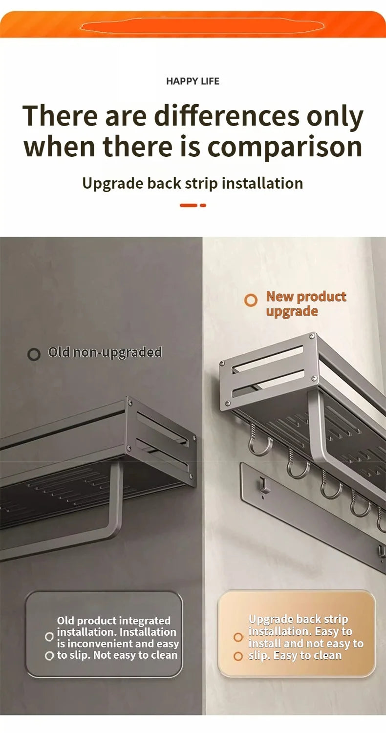 No-Drill Aluminum Corner Shower Shelf with Towel Bar