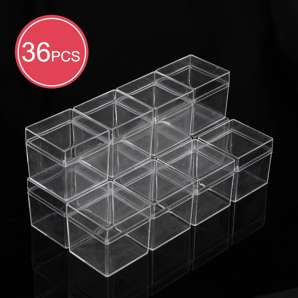 36PCS Food Grade Transparent PS Plastic Square Packaging Boxes with Open Top And Bottom Covers Candy Storage Accessory Nail Slic Peaceful Pleasures Health and Wellness 36PCS