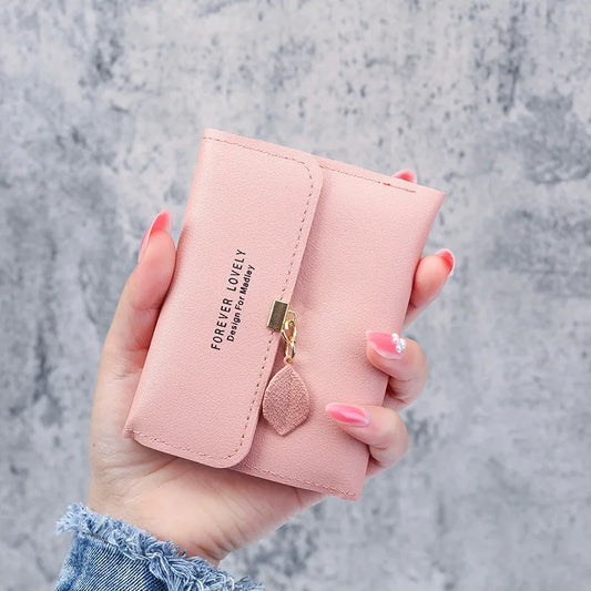 Korean Tri-Fold Ladies Wallet | PU Coin Purse & Money Clip Ladies Tri-Fold Wallet Peaceful Pleasures Health and Wellness Pink