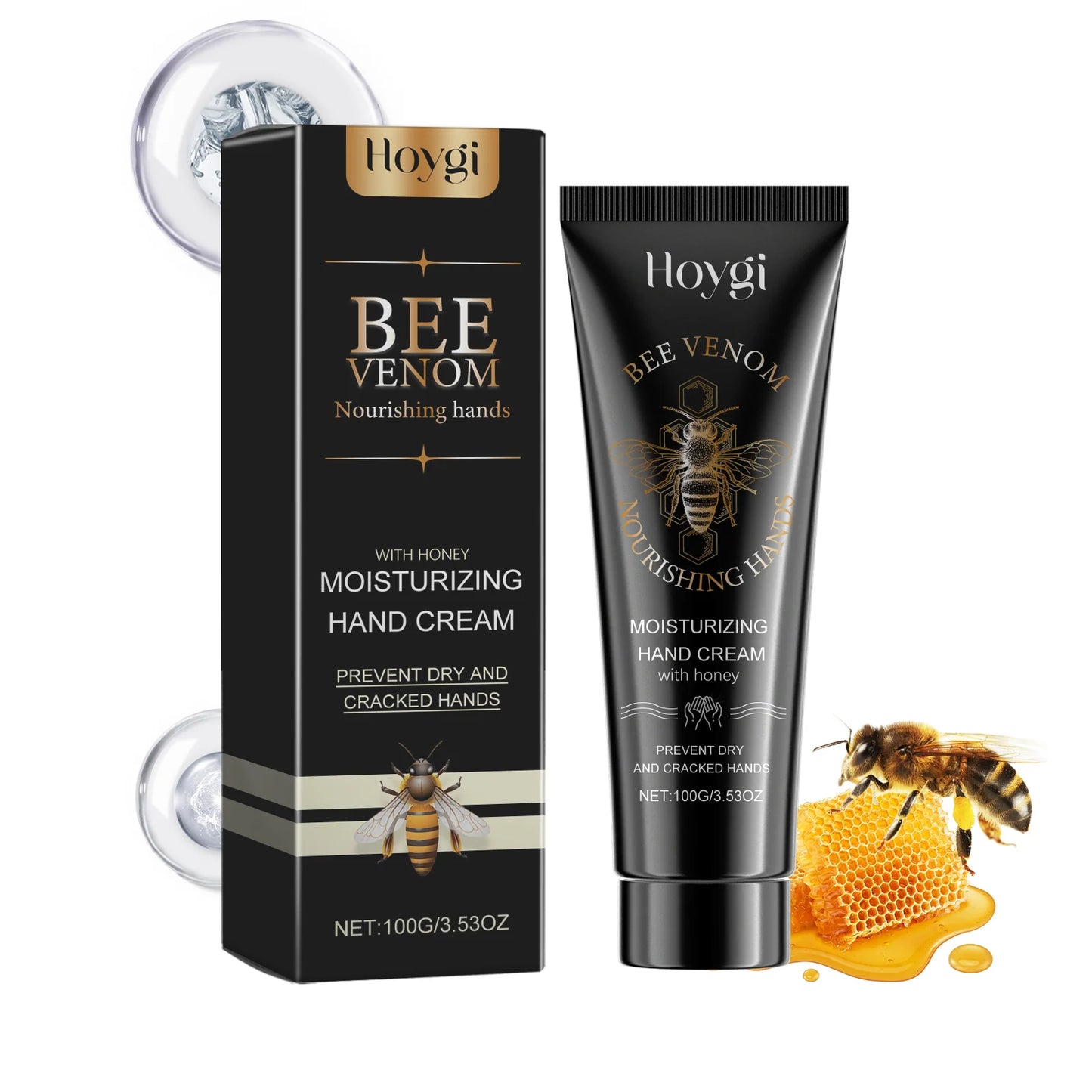 Bee Venom Hand Cream Moisturizing Anti Crack Fast Absorption Non Greasy Nourishing for Dry Cracked Skin Improve Skin Texture Peaceful Pleasures Health and Wellness 100g Boxed