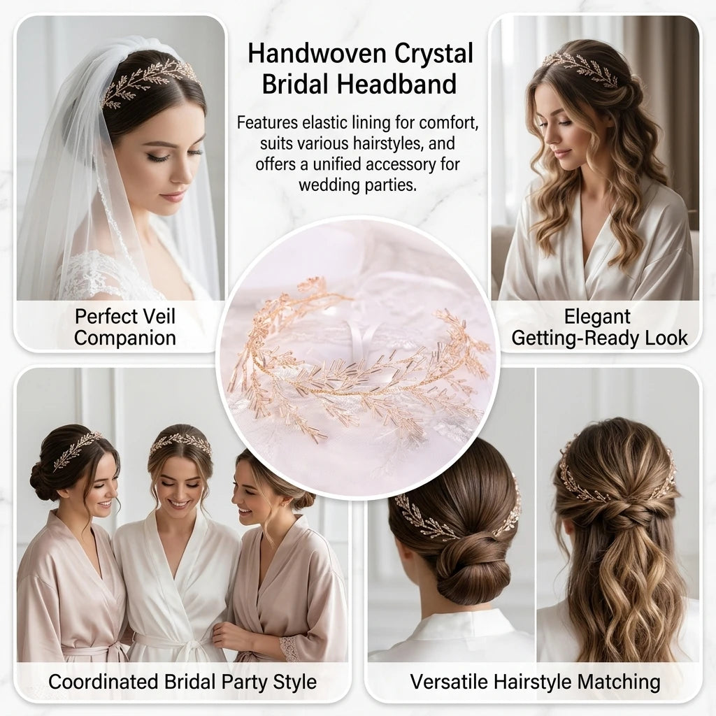 Crystal Handwoven Bridal Headband Hair Accessory For Wedding Ceremony Party Peaceful Pleasures Health and Wellness