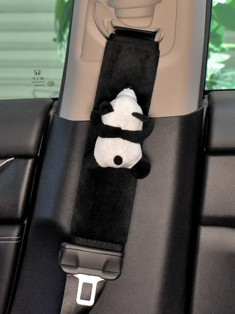 Automobile Safety Belt Decoration Cartoon Panda Safety Belt Shoulder Pad Plush Automobile Accessories Car Decorations Peaceful Pleasures Health and Wellness black
