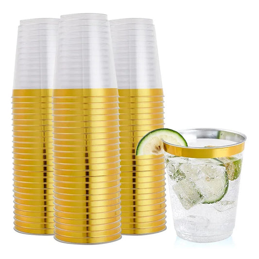 50 Pack Gold Rimmed Plastic Cups 10 oz Clear Tumblers Fancy Disposable Hard Plastic Cups with Gold Rim for Wedding Elegant Party Peaceful Pleasures Health and Wellness