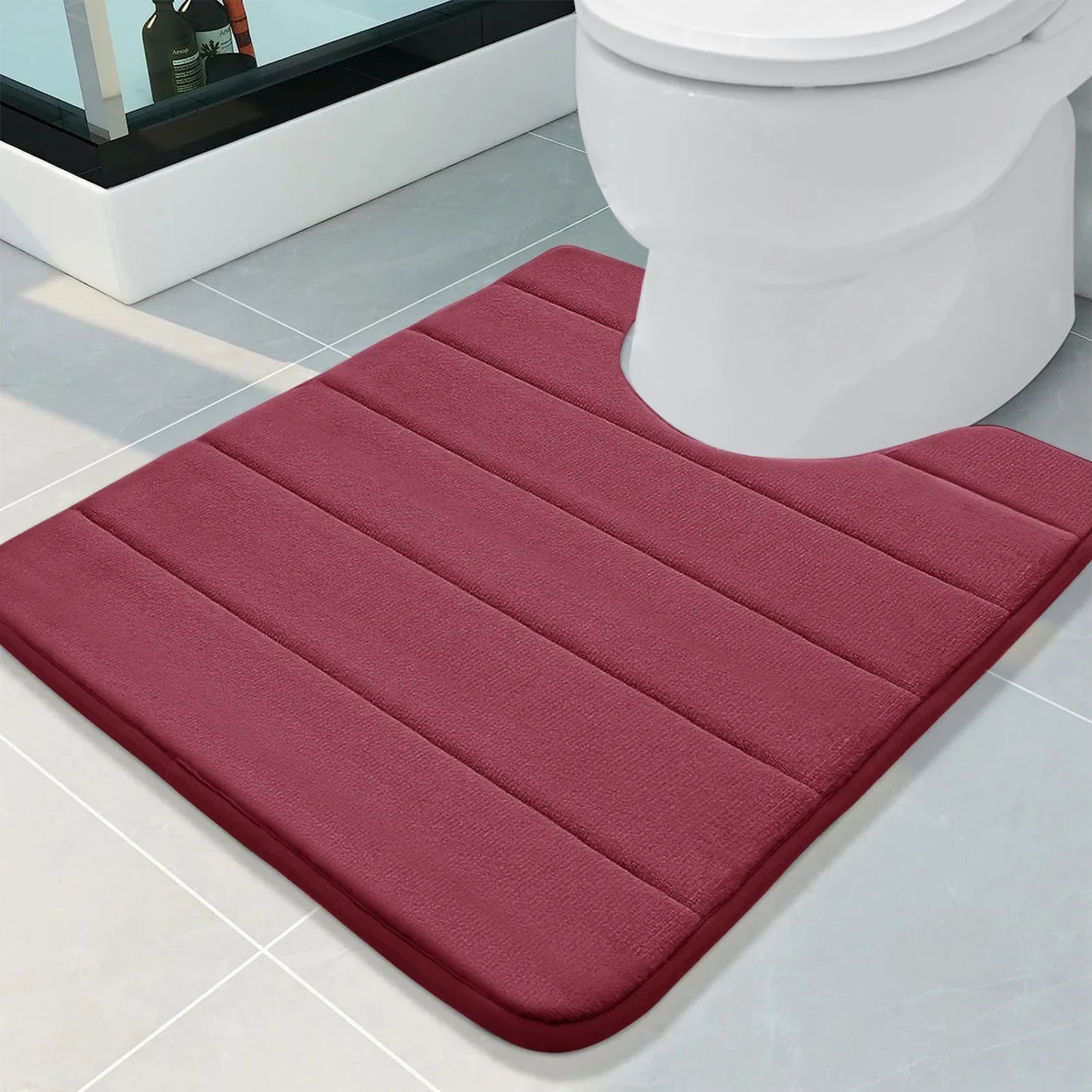 U-Shape Toilet Mat Non-Slip Shaggy Soft Pedestal Mat for Bathroom, Water Absorbent bath mat oilet Mat for Floor Dry Pedestal Mat Peaceful Pleasures Health and Wellness Memory Foam 5
