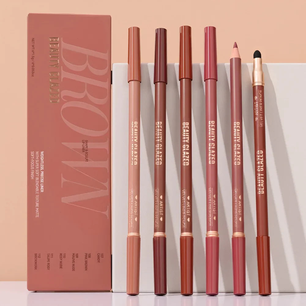 6-Piece Matte Dual-Ended Lip Liner Set – Long-Lasting, All Tones