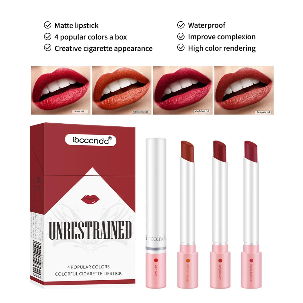 Lakerain 4 Colors Cigarette Lipsticks Velvet Matte Waterproof Long-lasting Lip Non-Stick Cup Cigarette Lipstick Makeup For Women Peaceful Pleasures Health and Wellness