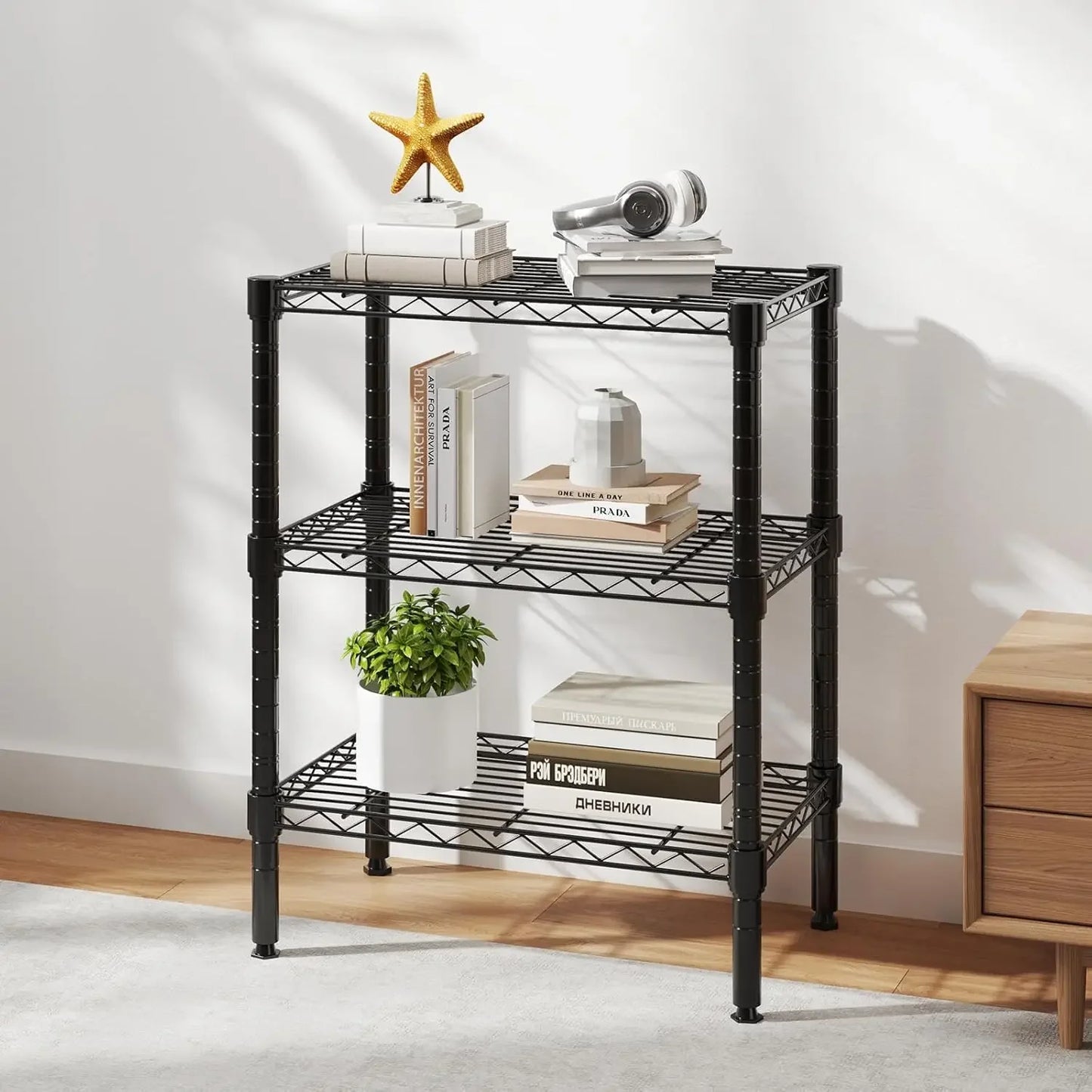3-Tier Adjustable Metal Wire Storage Shelf, Heavy Duty Steel Rack for Kitchen Bathroom Garage, 23.3"W x 13.4"D x 30"H Black Peaceful Pleasures Health and Wellness