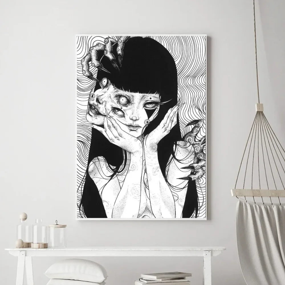 Junji Ito Horror Anime Canvas Poster | Dark Aesthetic Wall Art