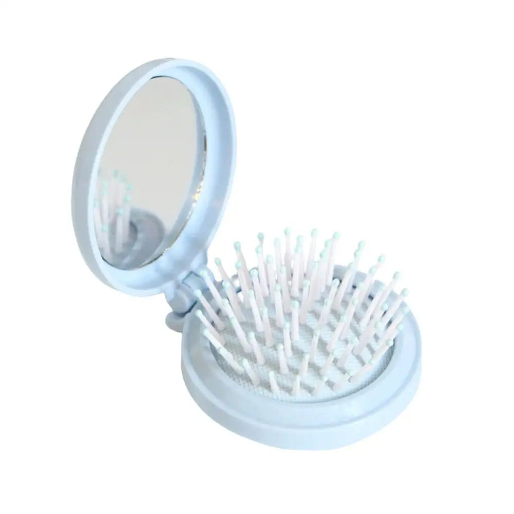 Folding Travel Hair Brush with Mirror – Compact Anti-Static Comb