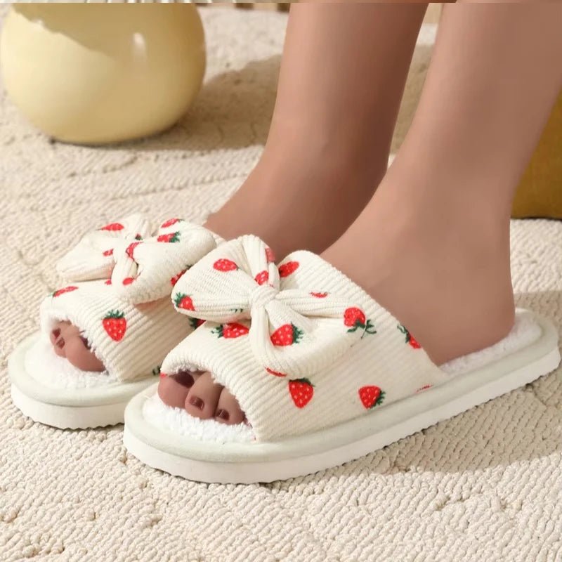 Women's Bow Flat Slippers – Non-Slip Lightweight Indoor Slides
