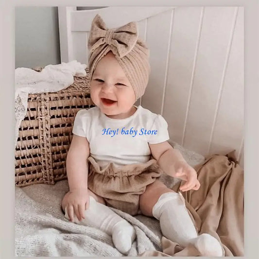 Baby Girl Turban Hat & Socks Gift Set | Soft Knit Cotton 0–3Y Baby Hat & Socks Set Peaceful Pleasures Health and Wellness