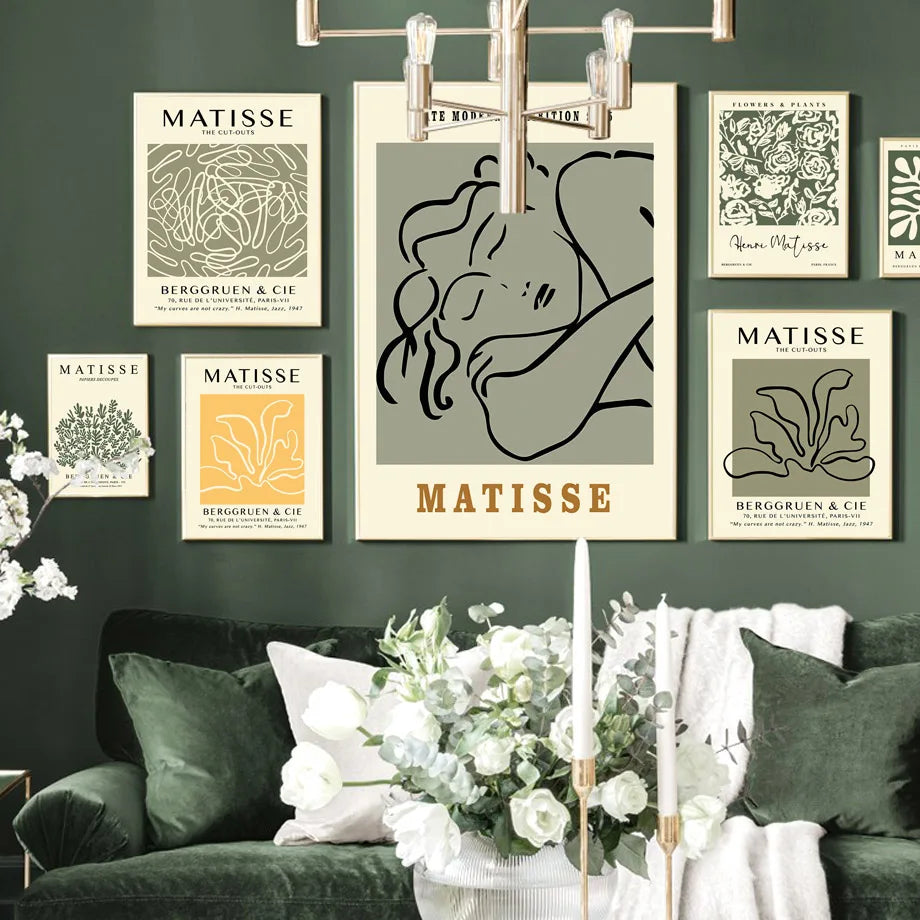 Sage Green Matisse Abstract Flower Canvas Wall Art Print