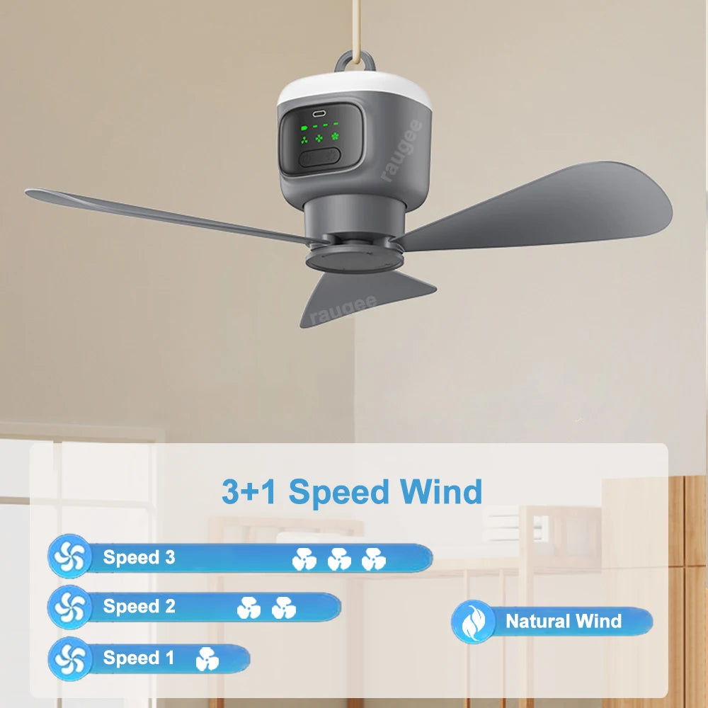 12000mAh Rechargeable Ceiling Fan Outdoor Tent Hook Wireless Ceiling Fan Portable Air Circulation Camping Fan with Light Remote Peaceful Pleasures Health and Wellness