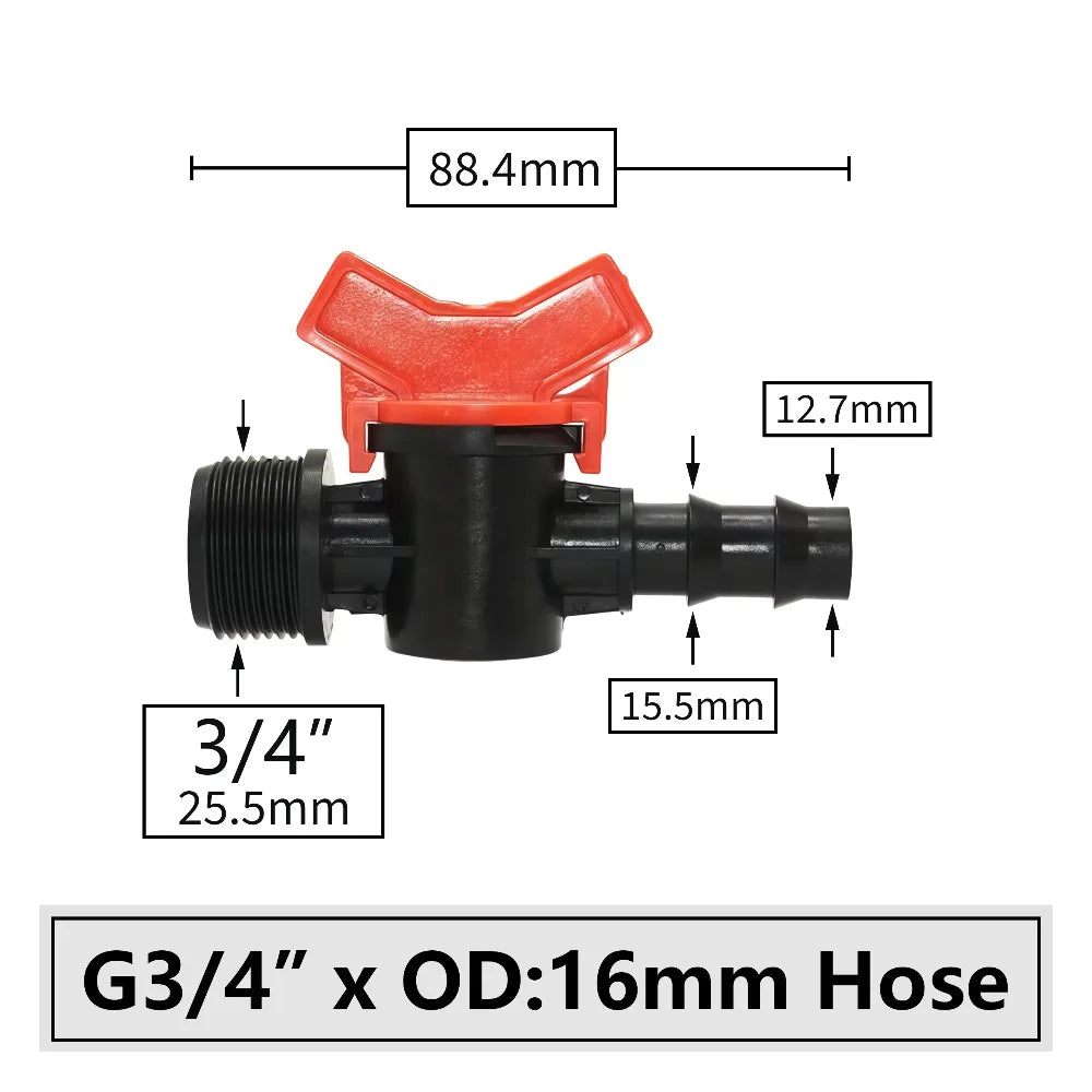 Connectors With 1/2 3/4 Inch Thread Drip Irrigation System Fitting 4/8/10/12/16/20/25mm Hose Barbed Mini Valve Garden Tap Barb Peaceful Pleasures Health and Wellness K