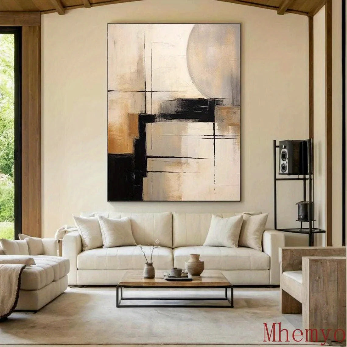 Mhemyo Black & Beige Abstract Canvas Art Decor, Textured Wabi-Sabi Style, Frameless, Modern Home Aesthetics, Textured Canvas Art Peaceful Pleasures Health and Wellness ZLH4861 40x50cm No Frame