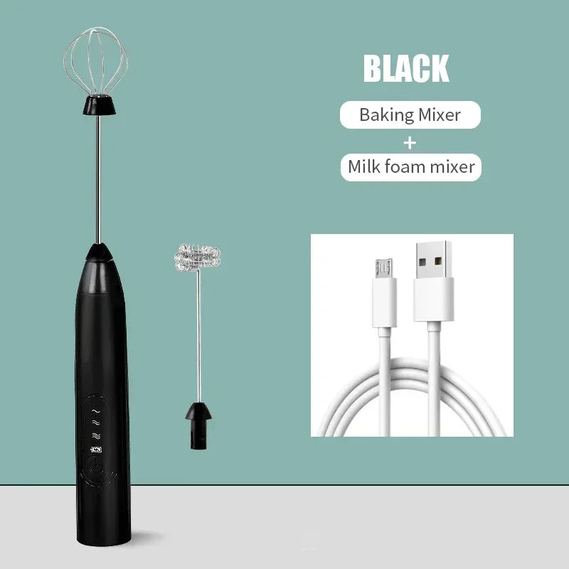 2-in-1 Kitchen Items USB Charging Electric Egg Beater Mini Blender Kitchens Accessories Mixer Household Gadgets Double Head Bar Peaceful Pleasures Health and Wellness black