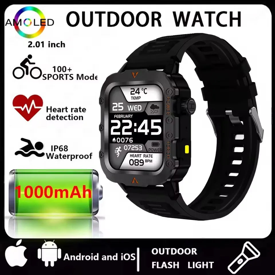 Men Smart Watch Bluetooth Call Sleep Heart Rate Health Monitor Outdoor LED Flashlight Waterproof Sports Watche For Android IOS Peaceful Pleasures Health and Wellness Black Smartwatch